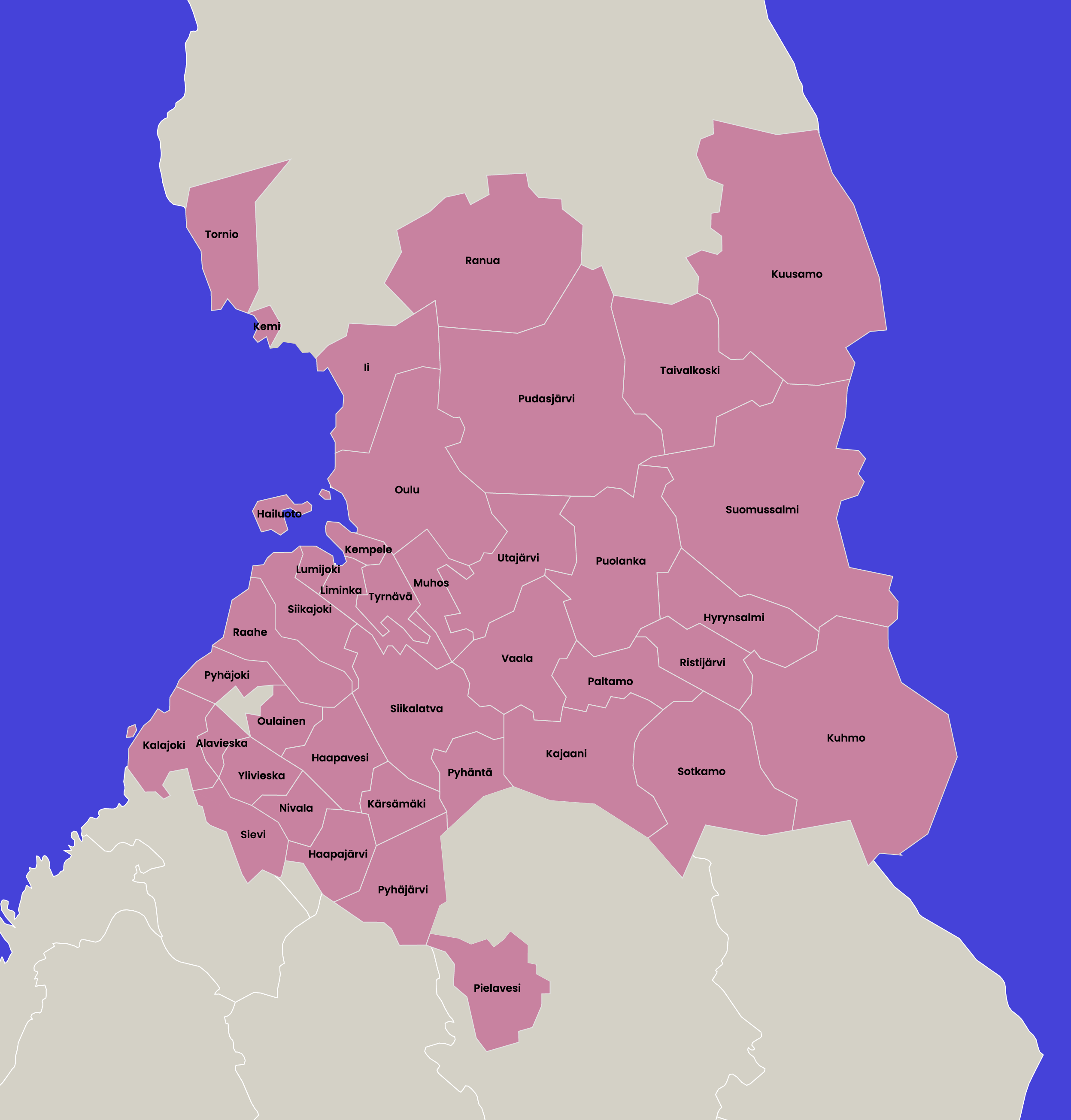 Pohjois-Suomen kuntakartta