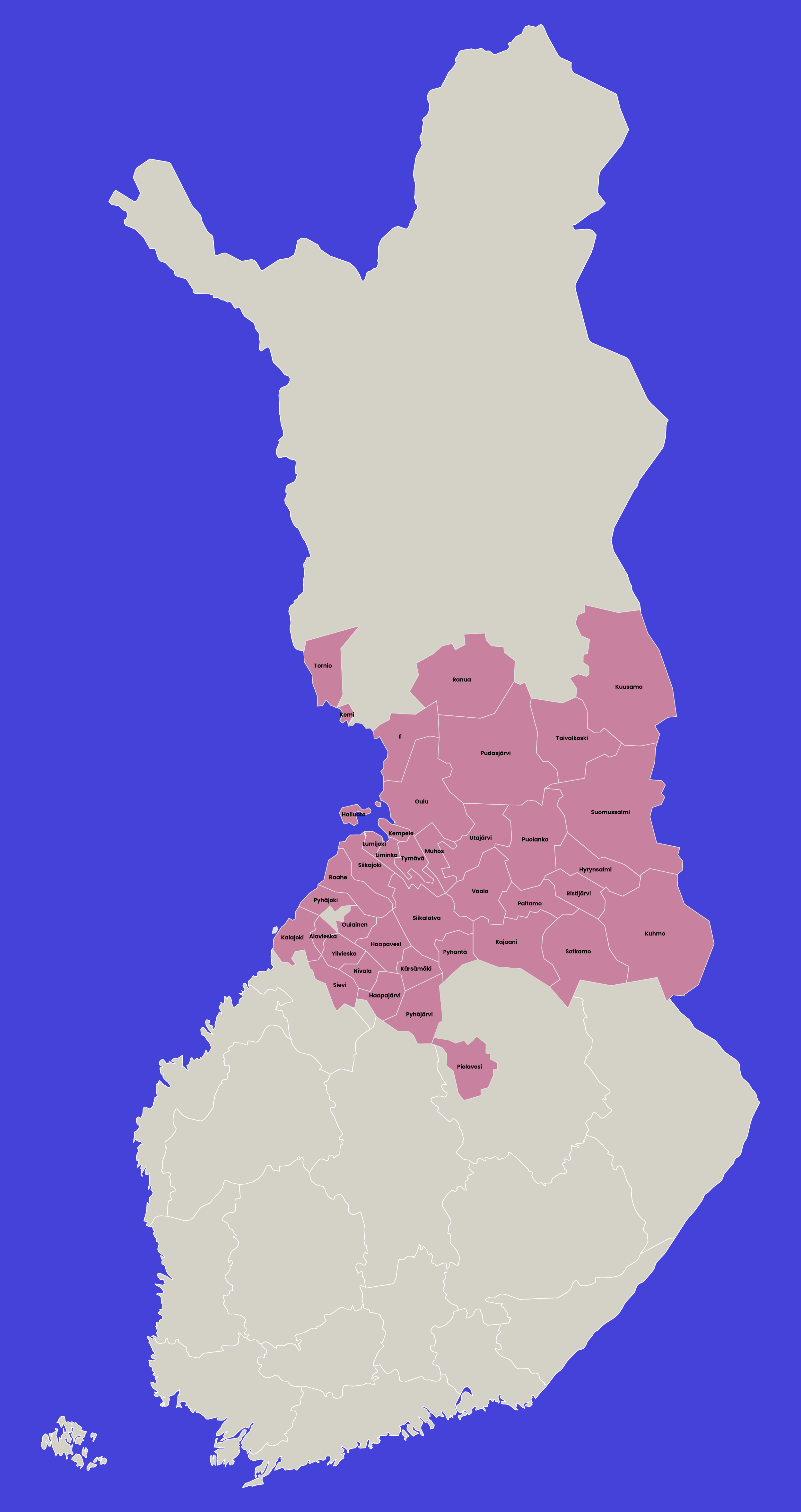 Kuntakartta Suomen pohjoisista osista